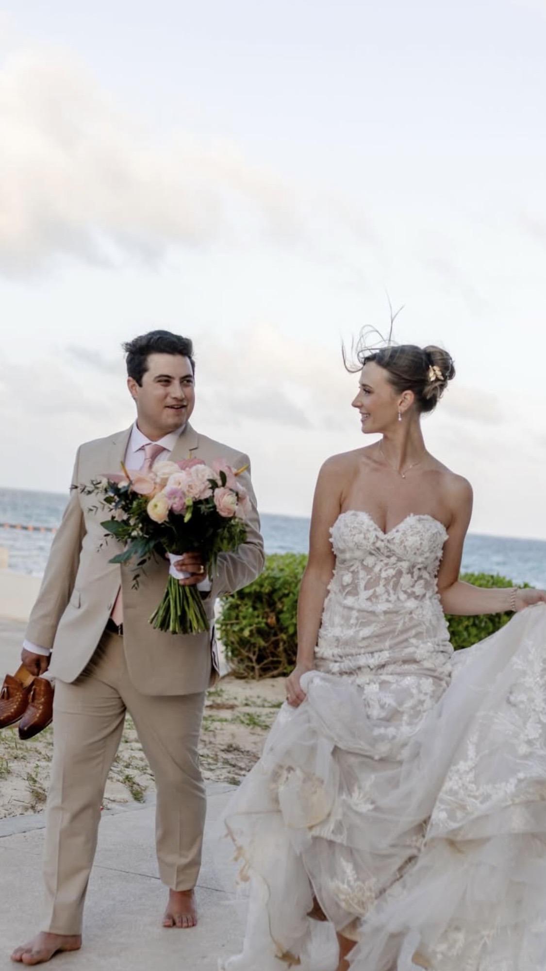 Destination wedding couple walking on the beach in Mexico, Sunlover Travel DFW